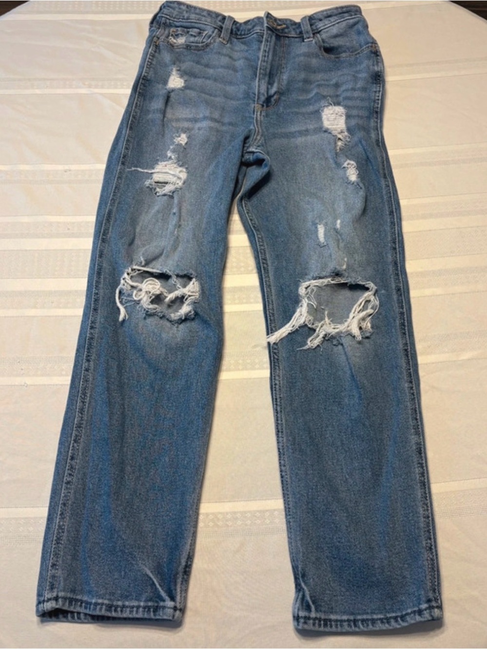 Hollister Light Blue Distressed Straight-Leg Jeans